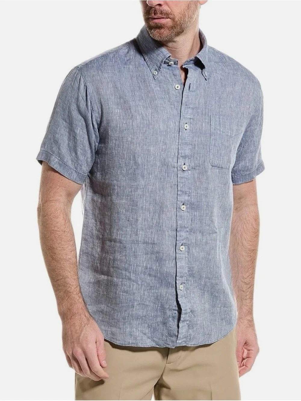 J. Crew Irish Linen Lightweight Short-Sleeve Shirt - Soft Blue - Large